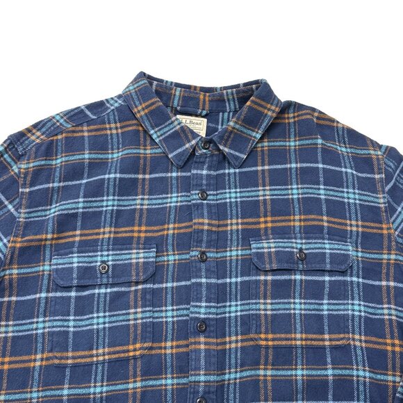 LL Bean Katahdin Performance Flannel Button Up Shirt Mens XLT Blue Plaid Heavy - Picture 4 of 8
